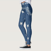Pet Mom Faux Denim Patchy Jagged Stars Blue Jeans レギンス (左)