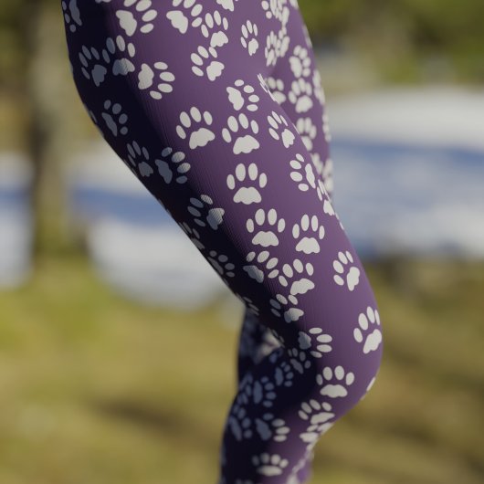 Pet Paw Print Pattern Purple and Gray Leggings レギンス
