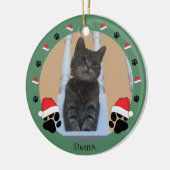Pet Paw Prints Santa Hat Colorful Personalized セラミックオーナメント (左)