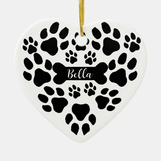 Pet Paws Christmas Ornament Heart Shaped Dog Paw セラミックオーナメント (正面)