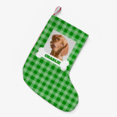 Pet Photo and Dog Bone with Name on Green Plaid スモールクリスマスストッキング (正面 (吊り時))