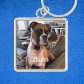 Pet Photo  Boxer White Typography Personalize キーホルダー