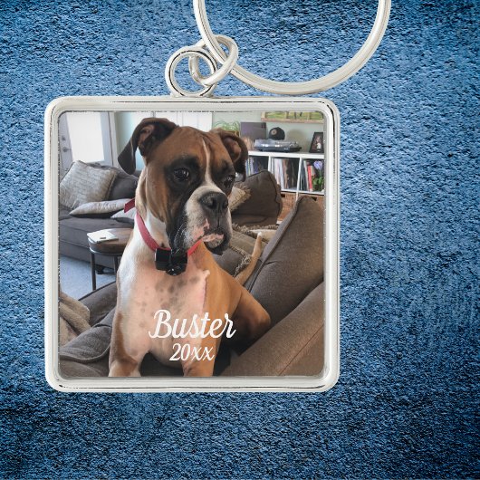 Pet Photo  Boxer White Typography Personalize キーホルダー
