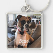 Pet Photo  Boxer White Typography Personalize キーホルダー (正面)