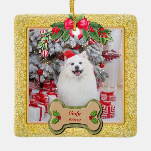 Pet Photo Christmas, Keepsake for Dog Lovers セラミックオーナメント (正面)