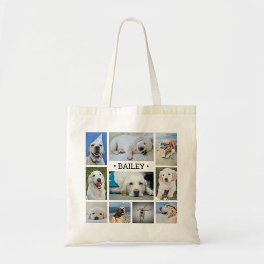 Pet Photo Collage Name Modern Cute Trendy Dog Cat トートバッグ (正面)