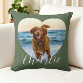 Pet Photo Green Script Cute Heart Personalized Dog クッション