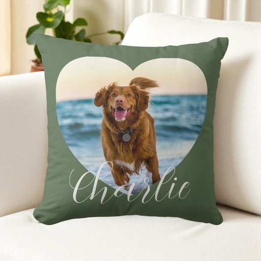 Pet Photo Green Script Cute Heart Personalized Dog クッション