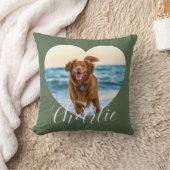 Pet Photo Green Script Cute Heart Personalized Dog クッション (ブランケット)