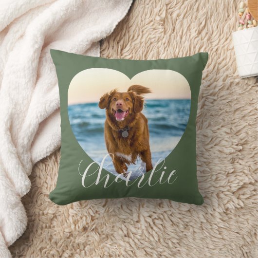 Pet Photo Green Script Cute Heart Personalized Dog クッション (ブランケット)