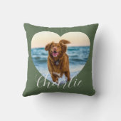 Pet Photo Green Script Cute Heart Personalized Dog クッション (裏面)