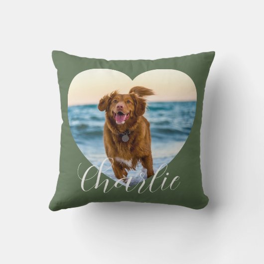 Pet Photo Green Script Cute Heart Personalized Dog クッション (裏面)