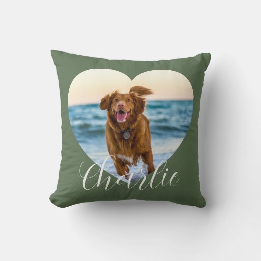 Pet Photo Green Script Cute Heart Personalized Dog クッション (正面)