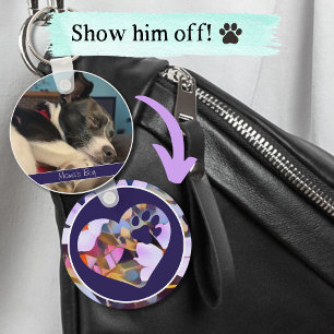 Pet Photo Keychainの名前(紫と青) キーホルダー