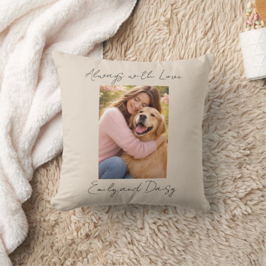Pet Photo Name Text Throw Pillow Beige Love Always クッション (ブランケット)