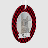 Pet Photo Red and Black Buffalo Plaid Christmas オーナメント (正面)