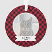 Pet Photo Red and Black Buffalo Plaid Christmas オーナメント (裏面)