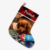 Pet Photo Red Plaid Reversible Personalized ラージクリスマスストッキング (正面 (吊り時))