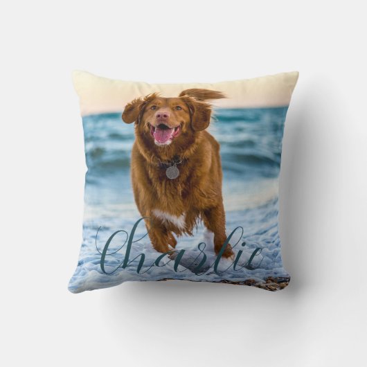 Pet Photo Script Name Modern Personalized Dog クッション (裏面)