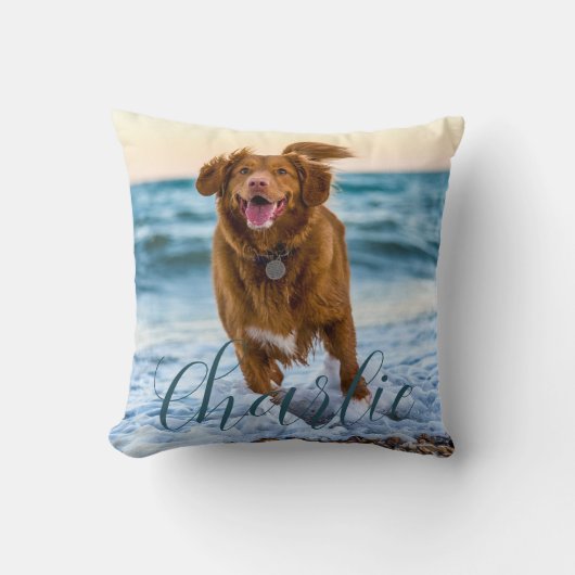Pet Photo Script Name Modern Personalized Dog クッション (正面)