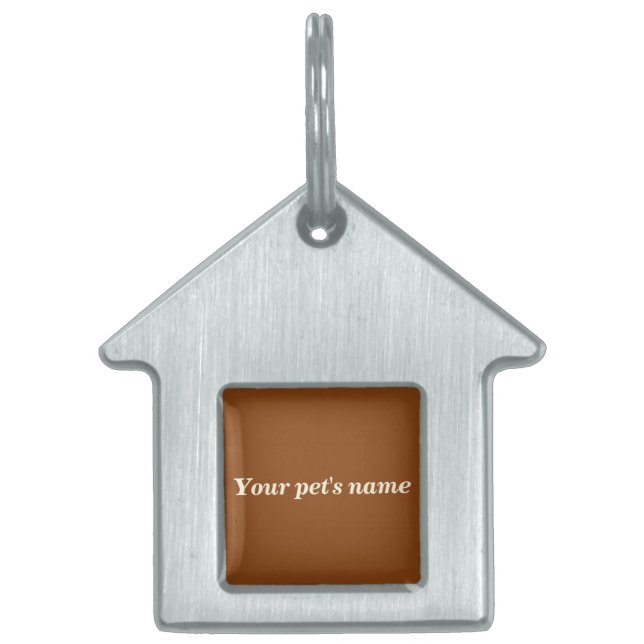 Pet’s Name With Brown Background on House Shaped ペットネームタグ (正面)