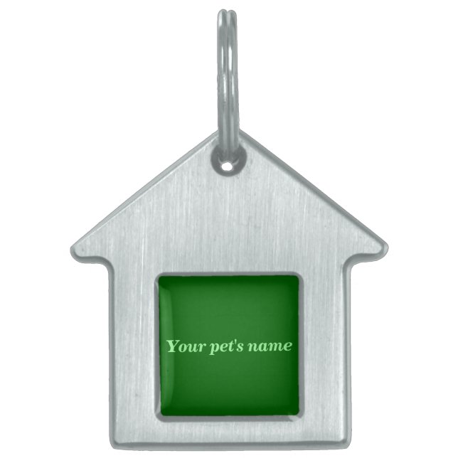 Pet’s Name With Green Background on House Shaped ペットネームタグ (正面)