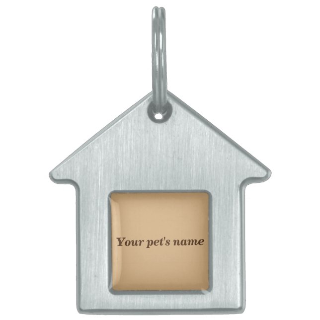 Pet’s Name With Light Brown on House Shaped ペットネームタグ (正面)