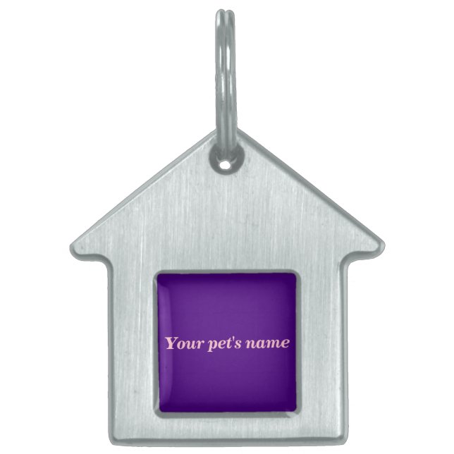 Pet’s Name With Purple Background on House Shaped ペットネームタグ (正面)