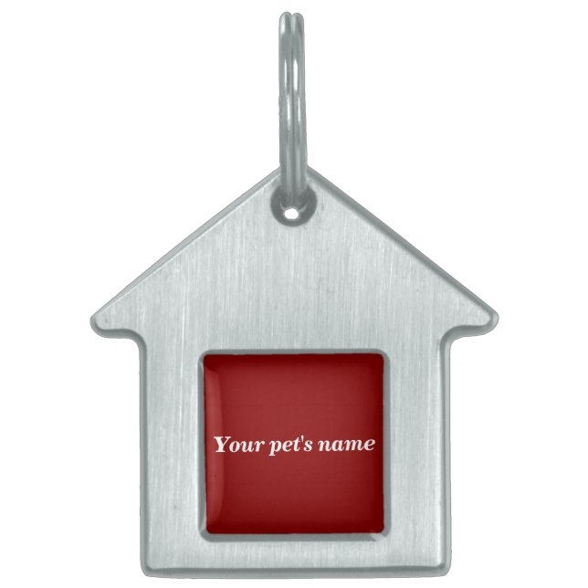 Pet’s Name With Red Background on House Shaped ペットネームタグ (正面)