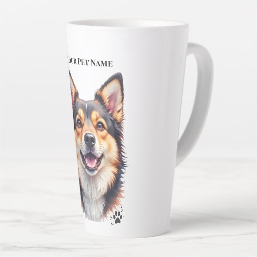 Pet’s Simple Modern Name & Photo Custom Design カフェラテマグ (右アングル)