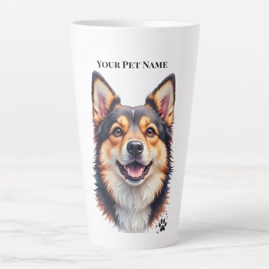 Pet’s Simple Modern Name & Photo Custom Design カフェラテマグ (正面)