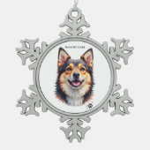 Pet’s Simple Modern Name & Photo Custom Design スノーフレークピューターオーナメント (正面)