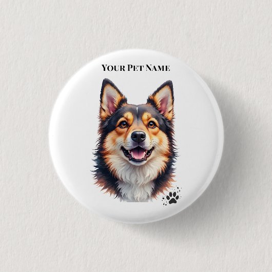 Pet’s Simple Modern Name & Photo Custom Design 缶バッジ (正面)