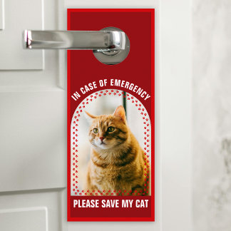 Pet Safety Alert Custom Cat Photo First Responder ドアノブサイン