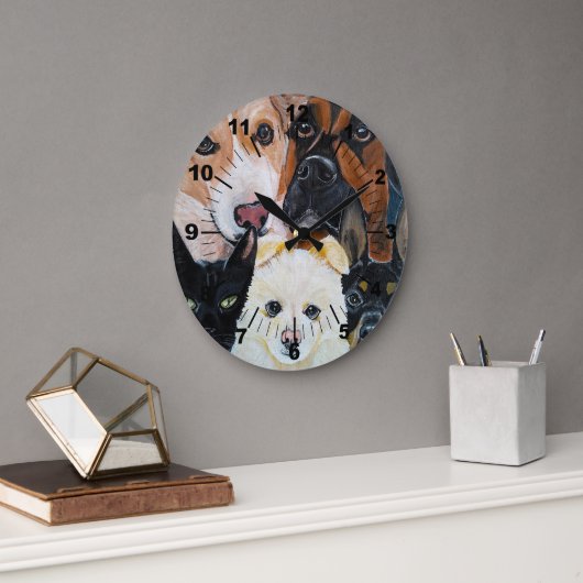 Pet Selfie Painting by Alfred Fox ラージ壁時計 (オフィス)