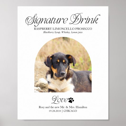 Pet Signature Drink Wedding Sign with Photo ポスター (正面)