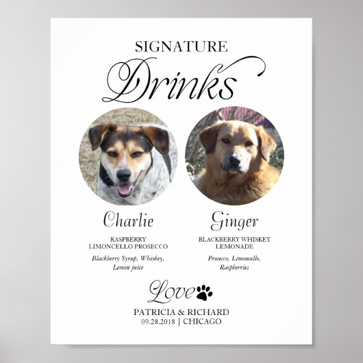 Pet Signature Drinks Wedding Sign with Photo ポスター (正面)