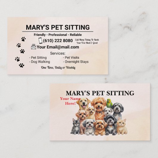 Pet Sitter Business Card Dog Walker 名刺 (正面/裏面)