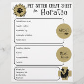 Pet Sitter Cheat Sheet Paper Sheet (正面)