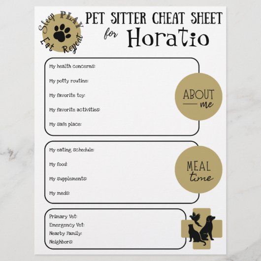 Pet Sitter Cheat Sheet Paper Sheet (正面)