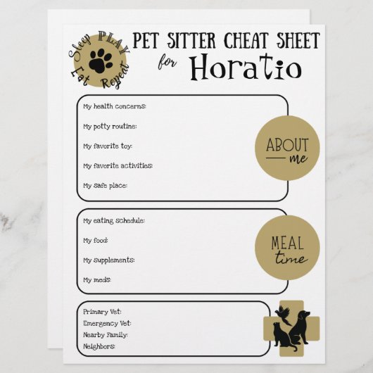 Pet Sitter Cheat Sheet Paper Sheet (正面/裏面)