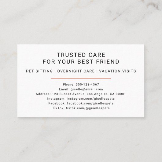 Pet Sitter Photo Paw Print 名刺 (裏面)