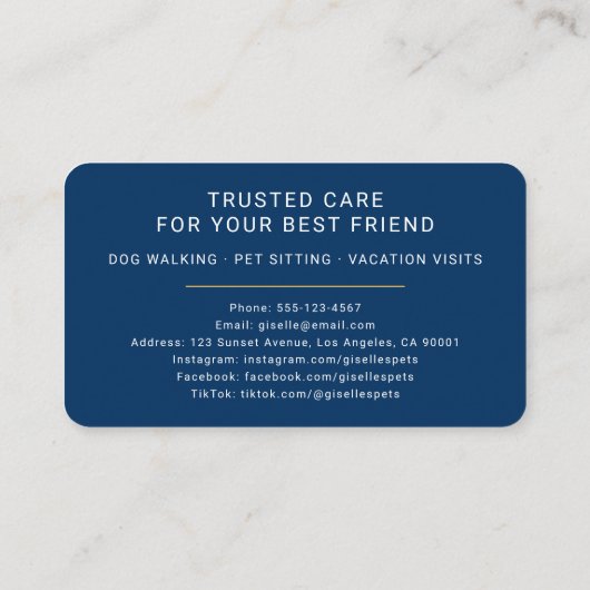 Pet Sitting and Dog Walking 名刺 (裏面)