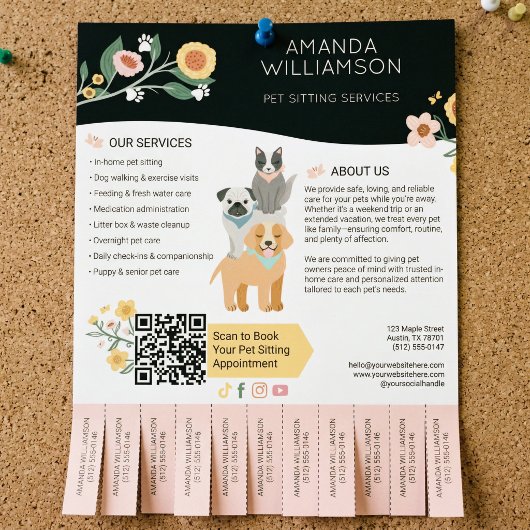 Pet Sitting Dog Cat Care Services Tear Off Tabs チラシ