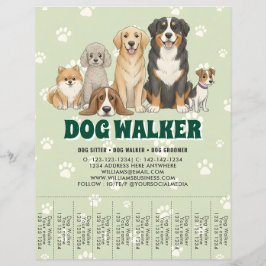 Pet Sitting Dog Walker Custom Promotional Green チラシ