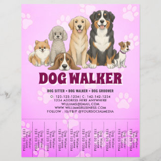Pet Sitting Dog Walker Promotional Vibrant Pink チラシ
