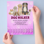 Pet Sitting Dog Walker Promotional Vibrant Pink チラシ (手)