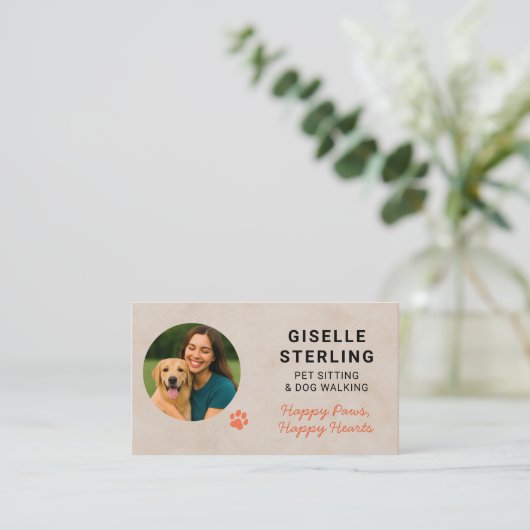 Pet Sitting Photo Paw Print Minimalist Modern 名刺 (スタンド正面)