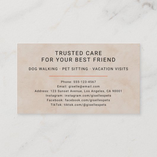 Pet Sitting Photo Paw Print Minimalist Modern 名刺 (裏面)