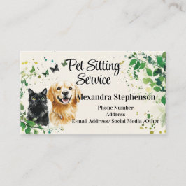 Pet Sitting Service Watercolor Butterfly Dog Cat 名刺